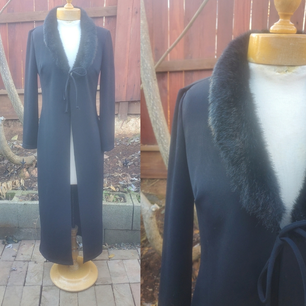 Vintage Black Long Coat with Fur Collar